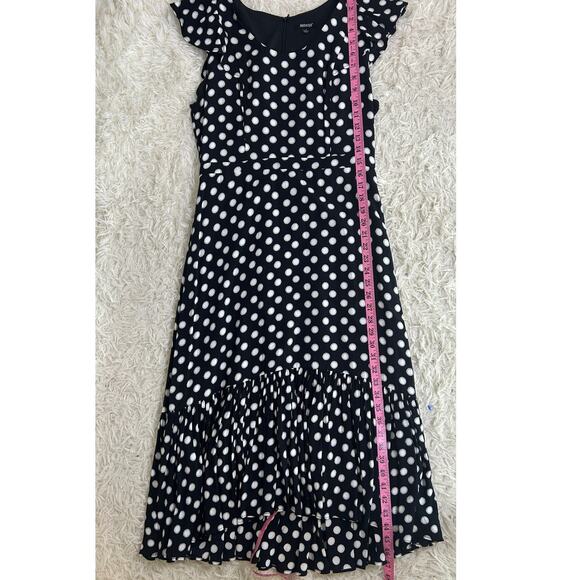 Metrostyle Women's Size 8 Black Polka Dot Ruffle Hem Midi Dress #0417 - Picture 10 of 12